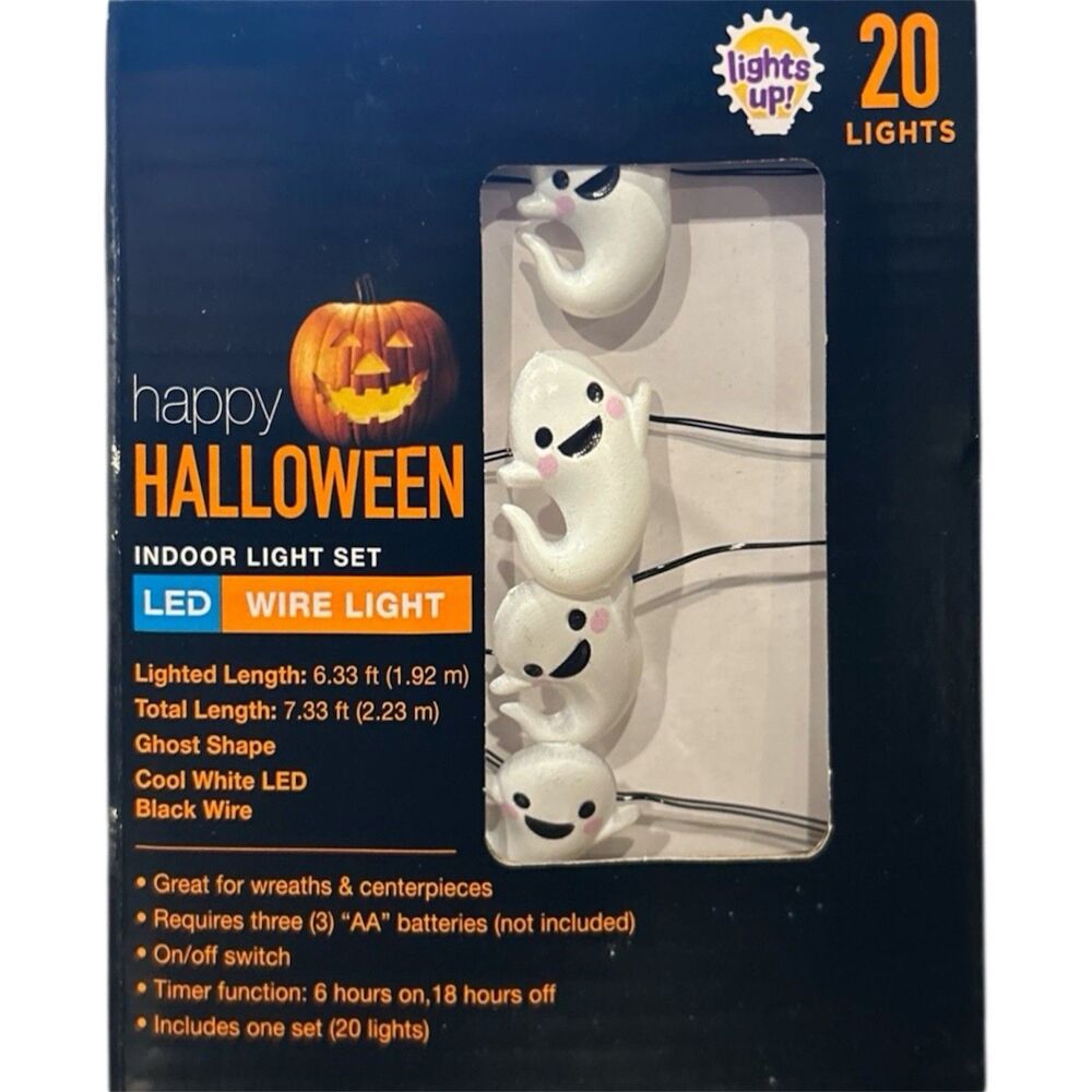 Happy Halloween Indoor Ghost LED Light Set 20 Lights 7.33 ft